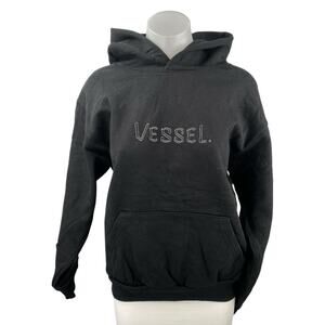 Vessel Black Embroidered Hooded Hoodie Long Sleeve Sweater Sweatshirt Top Size S
